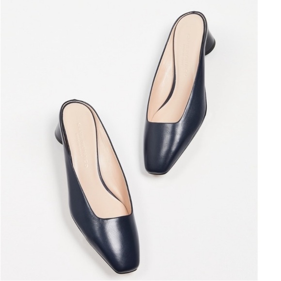 Club Monaco Aveena Navy Italian Leather Square Toe Round Heel Mules - Picture 3 of 12